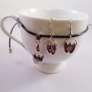 Leather Cord Silver Initial W Necklace Set